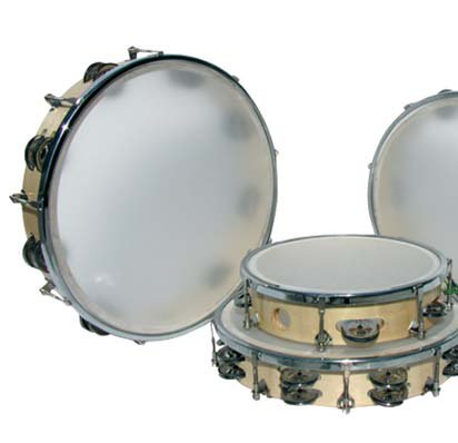 Goldon Rahmentrommel aus Holz, 30 cm Durchmesser, Kunststofffell, spannbar, mit 16 Paar Schellen