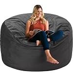 HABUTWAY Bean Bag Chair 3Ft Luxurious Velvet Ultra Soft Fur with High Rebound Memory Foam Bean Bag Chairs for Adults Plush Lazy Sofa with Fluffy Sponge 3' (Grey)