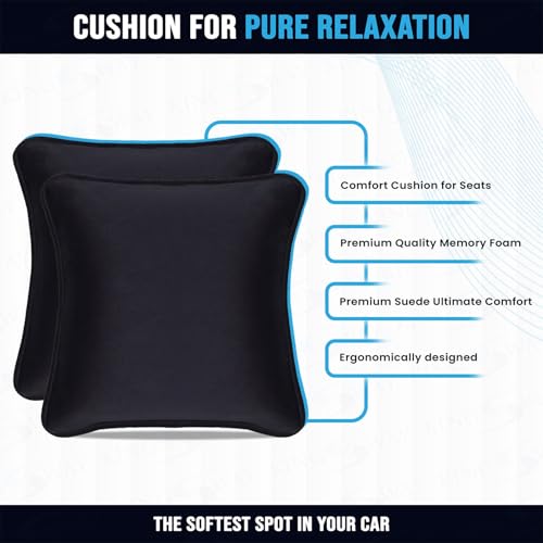 Image of Kingsway Memory Foam Car Seat Cushion Pillow, Pack of 2, Universal Fit for Long Drive Travel Comfort, Super Soft Suede Backrest Pillow with Head and Neck Support for Cars and SUVs, Chocolate