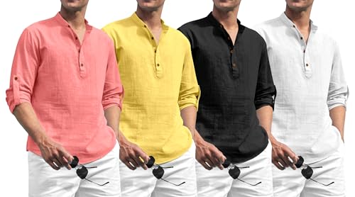 Image of Zombom Combo of Men's Solid Cotton Polyester Blend Full Sleeve Mandarin /Chinese Collor Straight Kurta Shirt (Pack of 4)
