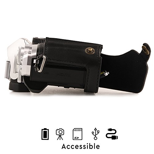 Megagear Olympus Om-D E-M10 Mark Iii Ever Ready Leather Camera Half Case And Strap, With Battery Access - Black - Mg1350 #TOP2