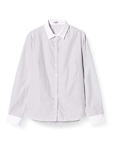 [アトリエサンロクゴ] レディースブラウス 生地密度upで透けにくい クレリック ワイシャツ 形態安定 OL ビジネス 就活 新生活 制服 ユニフォーム 美シルエット lc-27 黒ストライプ L