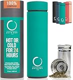 Pure Zen Tea Thermos with Infuser for Hot and Cold Infusions - Stainless Steel - Tea Infuser Bottle - Leakproof Travel Mug with Filter - 15oz