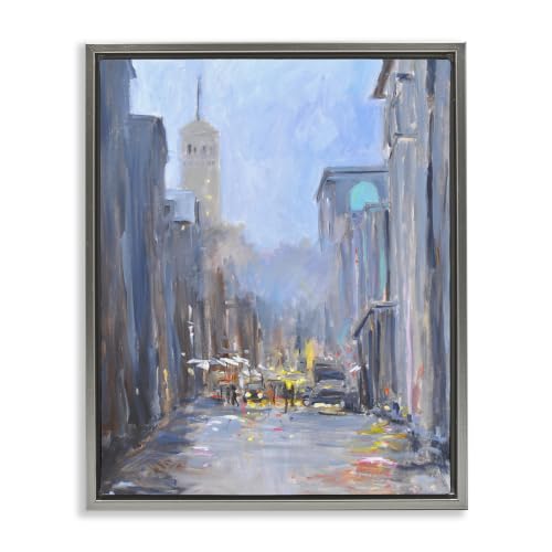 'Abstract Rainy City Reflections Tall Urban'| Floating Frame Canvas Art