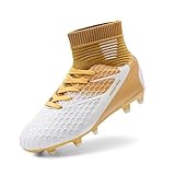 DREAM PAIRS Botas de Futbol Niño con Caña Zapatos de Fútbol Niños Zapatillas Futbol Sala Niño Deportivas Adolescentes Cesped Artificial Oro Blanco HZ19002K Talla 35EU/3US