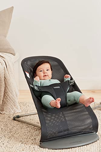 Image of BabyBjorn Bouncer Bliss, Anthracite, Mesh | 2-in-1 Adjustable Baby Bouncer Seat and Toddler Chair, Newborn to Toddler (8-29 lbs), 4 positions, Lightweight & Portable