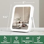 8x10 Inch Lighted Vanity Mirror, 3-Color Dimmable LED Lighting & Touch Control, Portable Makeup Mirror with U-Bracket for Travel/Dressing Room (White) - Image 3