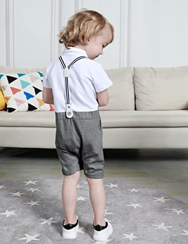 Image of A&J DESIGN Baby Suits for Boys Infant Gentleman Outfits Dress Clothes Summer Suspenders Wedding Formal Grey 6-9 Months