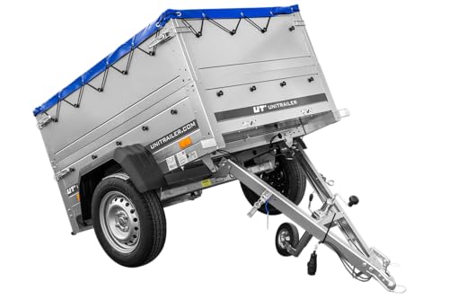 Pkw Anhänger Neu Garden Trailer 150 Kipp mit zusätzlichen Bordwänden Stützrad und Blauer Flachplane