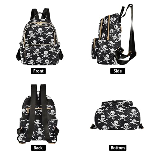 Image of Pirate Skull Quilted Backpack Purse for Women Fashion Small Backpack M | Shoulder Bag Travel Casual Daypack