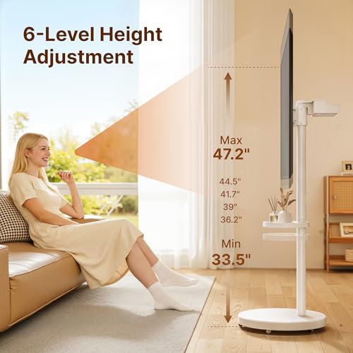 ECOTINY Adjustable Rolling TV Stand for 32-65 Inch TV up to 88 lbs, Mobile TV Stand with Wheels for Living Room & Bedroom, Movable TV Stand with Storage Box and Shelf, Max VESA 400x400mm, White by ECOTINY - Image 4