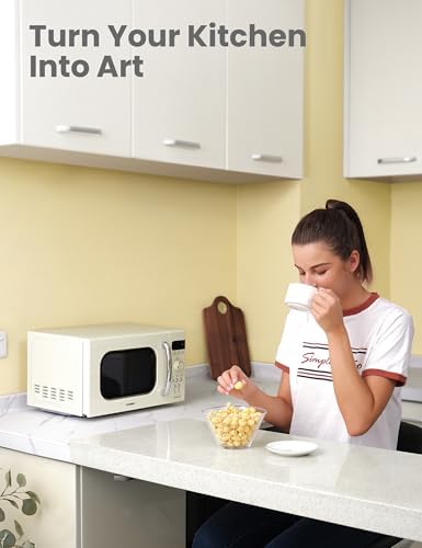 COMFEE' Retro Small Microwave Oven With Compact Size, 9 Preset Menus, Position-Memory Turntable, Mute Function, Countertop Microwave Perfect For Small Spaces, 0.7 Cu Ft/700W, Cream, AM720C2RA-A - 5