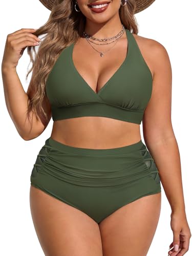 Image of American Trends Womens Plus Size Bikini Set - Tummy Control, High Waisted 2 Piece Swimsuits Bathing Suits