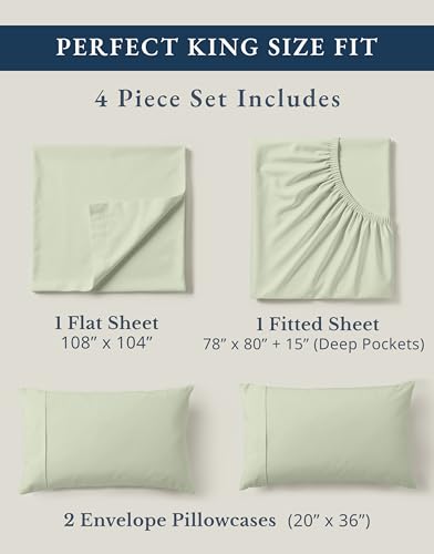 Image of LANE LINEN 100% Organic Cotton King Bed Sheet Set, Bedsheets 4Pc Soft Cooling Fully Elasticized Mercerised All Season Sustainably Produced Cotton Sheets King Size, Oeko Tex Sheets - Mineral