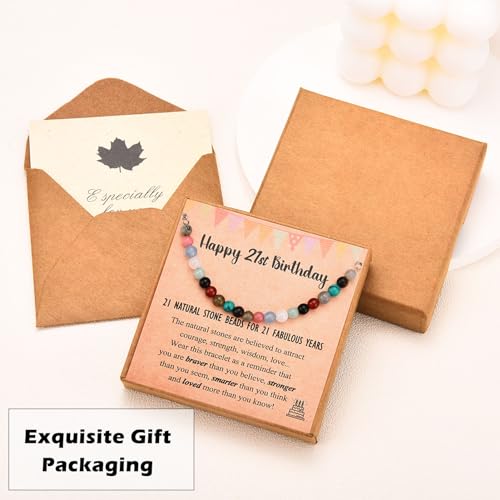 Leyung 6-21 Year Old Birthday Gifts for Girls Women, Tiny Natural Stones Birthday Bracelet Gifts for Daughter Granddaughter Niece with Happy 6th-21st Birthday Card4