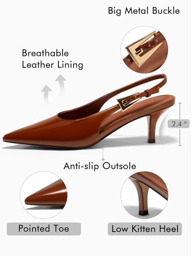 Image of Coutgo Womens Slingback Heels Kitten Low Heel Dress Shoes Closed Pointed Toe Buckle Pumps Work Wedding Shoes