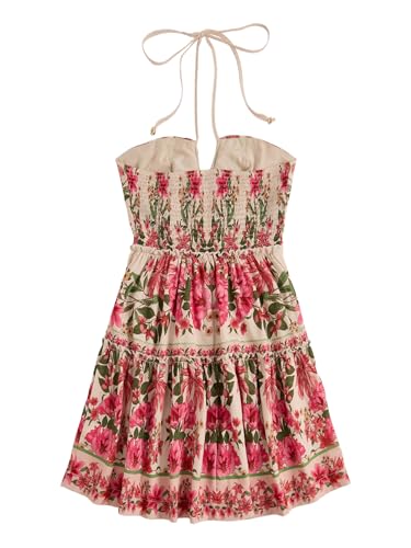 Image of Floerns Women's Floral Sleeveless Halter Dress Milkmaid Flare Hem Boho Mini Dress