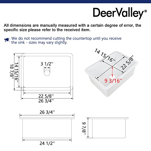Deervalley Dv-1K509 Glen Undermount Kitchen Sink, 27 Inch Undermount Sink Fireclay Single Bowl Kitchen Sink Basin #TOP5