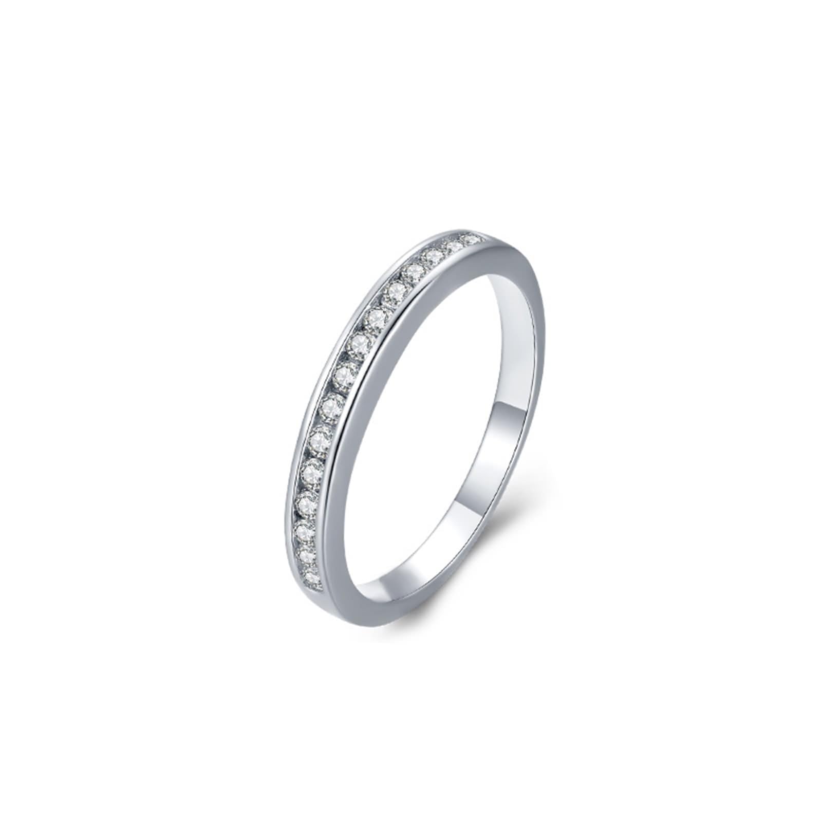 Anillos de compromiso, anillo de oro blanco, 18 K, apilable, diseño clásico de fila con diamante redondo, tamaño 52 (16,6)