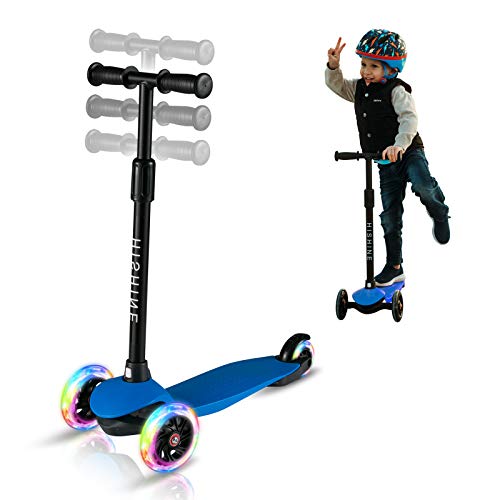 Kick Scooter for Kids Boys Girls, 3 Wheel Scooter for Toddler for 2-5 Years Old, Adjustable Height, Light Up Flashing Wheels, Removable Handlebar, Lean to Steer, Easy to Carry, Blue