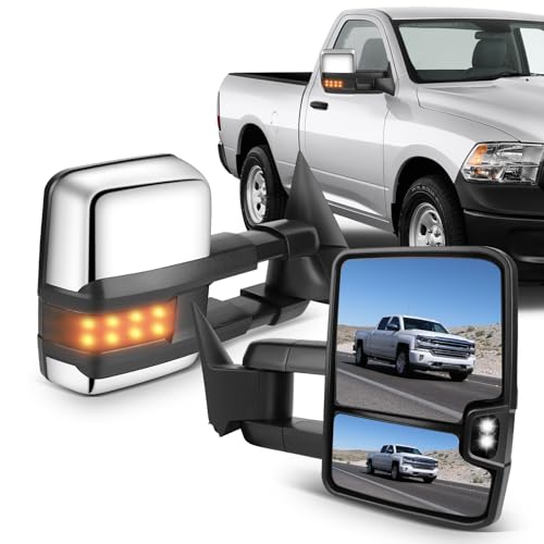 ECCPP Towing Mirrors Replacement fit for 88-98 for GMC C1500 C2500 C3500 K1500 K2500 K3500 Power Chrome Smoke Led Signals Passenger&Driver Side Tow Mirror
