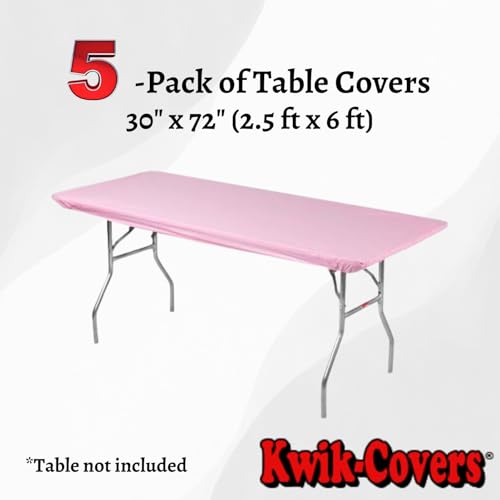 Image of Kwik-Covers 6' Rectangle Plastic Table Covers 30 inch x 72 inch, Bundle of 5 (Pink)