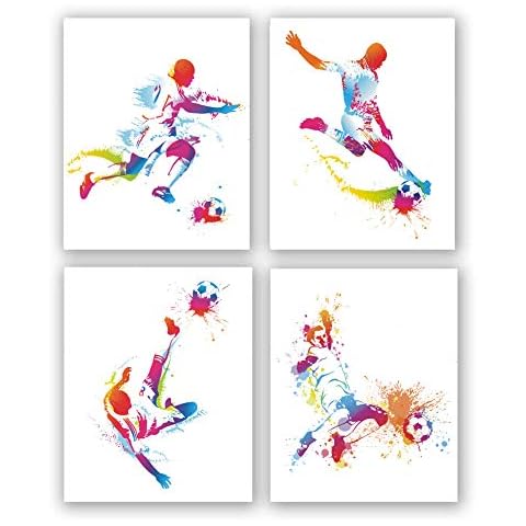 Watercolor Football Sports Art Print, Soccer Wall Art -Competitive Sports watercolor painting football art printing - Perfect for Boys Bedroom Decoration - 4 Set - No Frame,8"x10" Cover