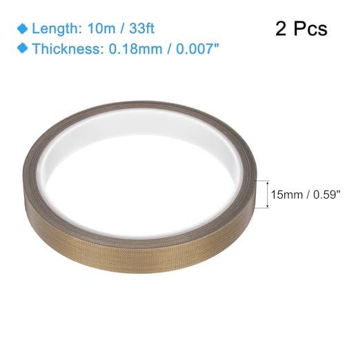 Image of MECCANIXITY 2 Pcs High Temperature Tape 15mm PTFE Coated Fabric Tape Heat Resistant Tape for Vacuum Sealers Adhesive Tape 10m /33ft Brown 0.18mm Thickness
