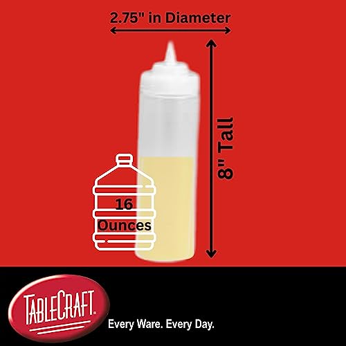 TableCraft C10853C Widemouth Squeeze Bottles, 8 Ounces, White, Polyethylene, Pack of 6, Large 63mm Opening for Easy Filling, Standard Cone Tip, Dishwasher Safe, NSF Approved, Made in USA by Tablecraft - Image 2