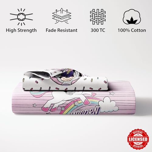 Image of Sassoon Disney Minnie & Unicorn Digital Printed, Cotton Single Bedsheet, 300 TC, 1 Pillow Cover, Fade Resistant, Bedsheet for Kid's Bedroom, (1.50m X 2.35m)