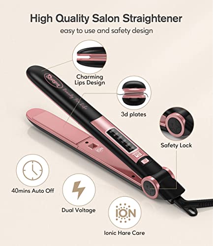 Deogra Flat Iron For African American Hair, Silk Press Flat Irons, Ceramic Tourmaline Ionic Flat Iron Hair Straightener With Keratin & Argan Oil Infused Plates, 1 Inch 430℉ Curling Flat Iron #TOP5