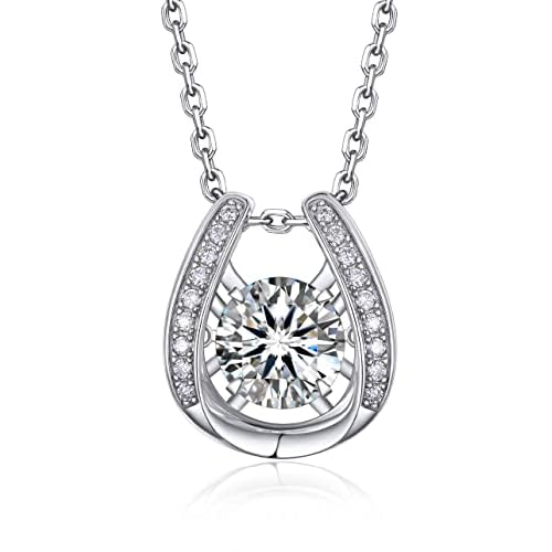 MomentWish Necklace for Women, Sparkling Gift for Her, 1Carat Moissanite Heart Pendent for Her, 925 Sterling Silver Dance Necklace for Anniversary Chr