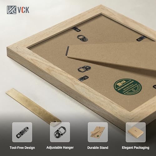 Image of VCK 8x10 Picture Frame Set of 3 - Natural, Wide Border Solid Wood Frame, Display Pictures in Horizontal and Vertical, for Home, Office, Gallery, Woodgrain Series, Wall Hanging