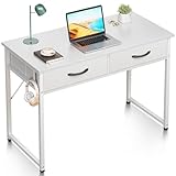 ODK 40 Inch Small Desk with Fabric Drawers- for Bedroom, White Vanity Desk with Storage, Home Office Computer Desk for Small Spaces, Modern Work Writing Study Table, White