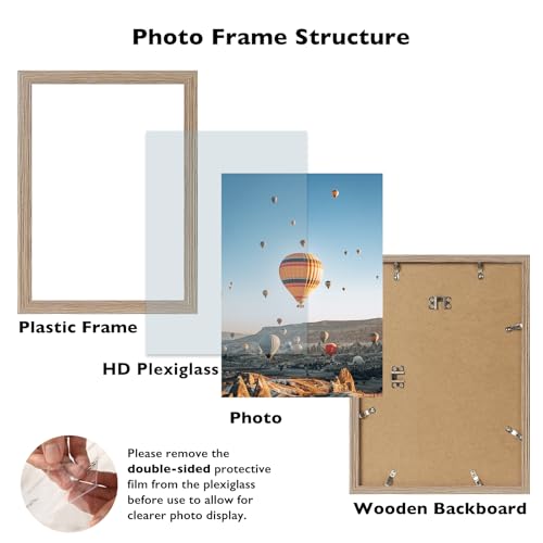 Image of JCJMY 9.5x13 Picture Frame Rustic Brown for Wall Hanging, Wall Mounting Horizontally or Vertically, 9.5 x 13 Wall Gallery Poster Photo Frame with Shatter Resistant Plexiglass, Rustic Brown