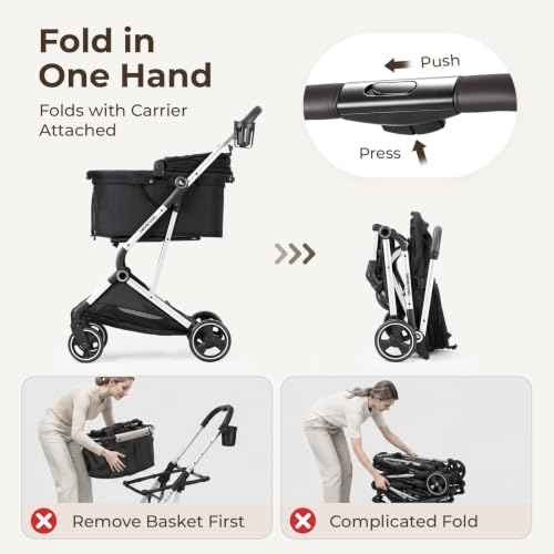 Image of T4 Pet Stroller for Small Medium Dogs, Cat Strollers for 2 Cats, 4 Wheels Folding Pet Stroller for Cats with Pad, Canopy and Cup Holder, Black