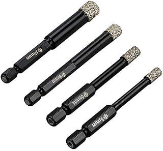 Diamond Drill Bits, 5mm 6mm 8mm 10mm Diamond Core Tile Drill Bits with 1/4-Inch Quick Change Hex Shank for Ceramic Tiles,Granite, Glass, Porcelain, Marble, Concrete, Natural Stone,Hard Plastic