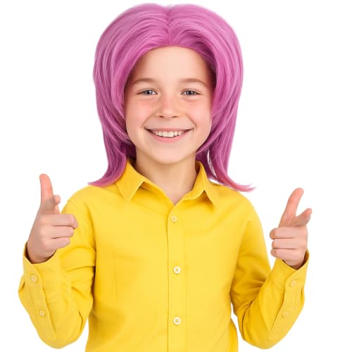 PUREHAIR Kids Short Pink Wig with Tattoos for Boys Costume