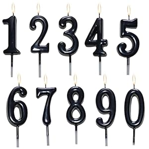 10 Pieces Birthday Numeral Candles, Cake Numeral Candle for Cake Decoration, Number 0-9 Cake Topper Candles Number 0 1 2 3 4 5 6 7 8 9 for Birthday Wedding Anniversary Party Celebration, Black