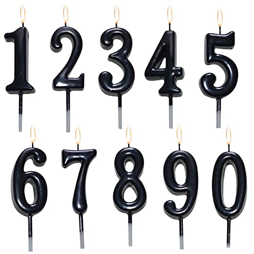 10 Pieces Birthday Numeral Candles, Cake Numeral Candle for Cake Decoration, Number 0-9 Cake Topper Candles Number 0 1 2 3 4 5 6 7 8 9 for Birthday Wedding Anniversary Party Celebration, Black