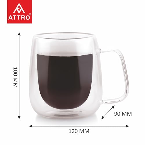 Image of ATTRO Glassox Duo Coffee Mug Double Wall - 250ml, Heat Resistant Borosilicate Glass, Ideal for Hot & Cold Beverages, Tea, Latte, Espresso