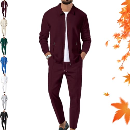 Athleisure Soft Waffle Jacket Set Mens, Men's Waffle Long Sleeve Zip Up Shirt Jacket and Drawstring Jogger Suit Sets - Main Image