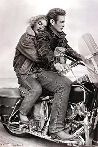 BUY ART FOR LESS Officially Licensed James Dean & Marilyn Motorcycle Art Poster - 24 x 36 Inch - Decorative Print - Poster Paper - Ready to Frame