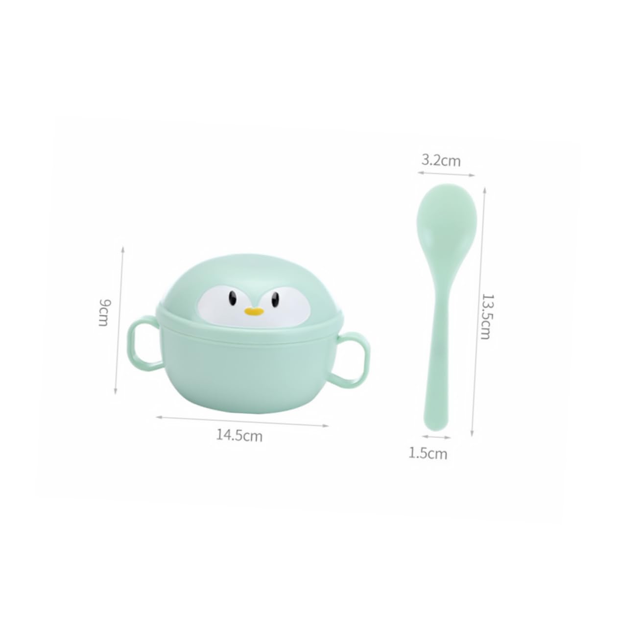 OUNONA 2Sets Bowls with Spoons Insulated Penguin Cartoon Food Bowls Cute Dual Handle Design