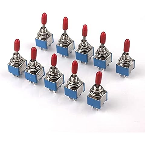 10Pcs Mini Toggle Switch 250V/3A 125V/6A ON/ON 6 Terminals 2 Position DPDT Rocker Switch With Red Plastic Cap Cover