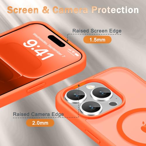 Image of YENAPOON for iPhone 15 Pro Max Case, Matte Magnetic Phone Cover [with 1 Screen Protector] [Support for MagSafe] [Shockproof Military Grade Protection] Translucent Frosted Back, Orange