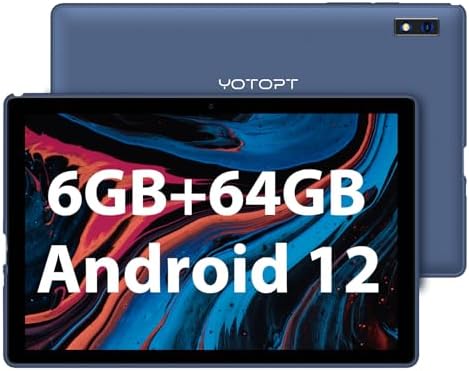 10 Inch Tablet, Android 12, 6GB RAM 64GB ROM, 1TB Expand, 8000mAh, IPS Touchscreen, Dual Camera, WiFi Android Tablet for Kids, Tablet PC (Blue)