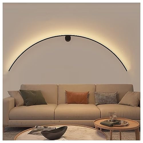 Apliques de pared LED para interiores, tira larga negra, luz de pared lineal inalámbrica LED, 150 cm, 24 W, 3000 K, blanco cálido, para sala de estar, dormitorio, luces de pared para interiores.