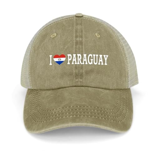 Yelolyio Casquette d'extérieur en maille pour homme Casquette de baseball I Love Paraguay en coton Casquettes de drapeau du Paraguay Casquettes de baseball Chapeaux de pêche Casquettes de sports de