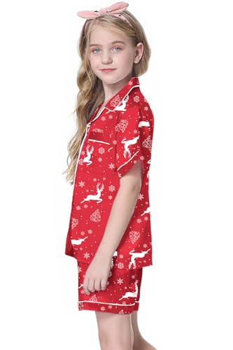Image of Schbbbta Girls Womens Pajamas, Satin Silky Pjs Set Kids 2Pcs Button-Down Nightwear Sleepwear Gift for Mommy and me